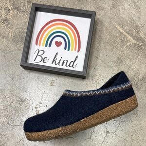 Haflinger Navy Blue Mules with Cork Sole